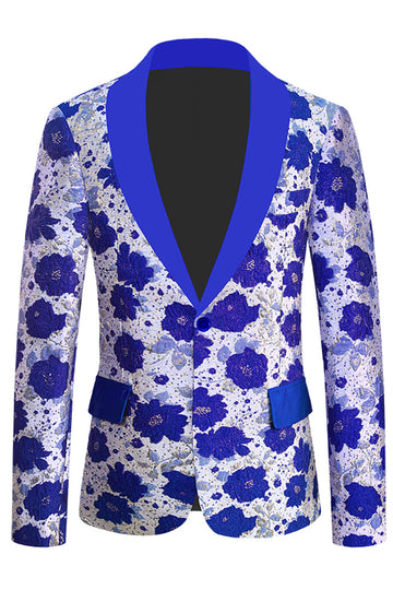 Royal Blue Sjal Revers Jacquard Mænds Prom Blazer